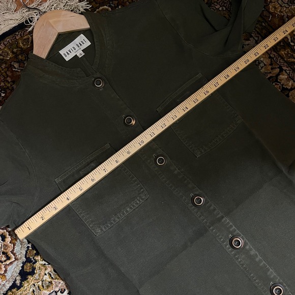 DAVID DART Olive Green Vtg Button Front Dress Size S Mandarin Collar Utility - Picture 4 of 5